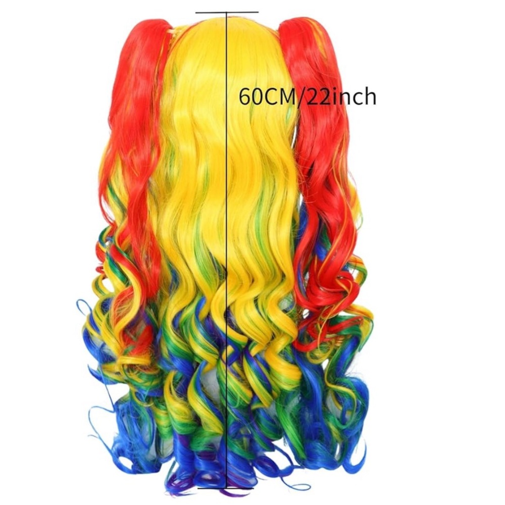 Long Curly Rainbow Wig with Detachable Claw Clip Ponytails - Picture 2 of 4
